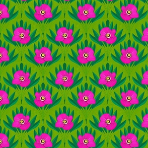 Pink Green Poppy Fan Damask Floral Walls Tropical  small