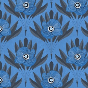 Dusty Blue grey Poppy Flower peacock tropical medium print wallpaper grey 