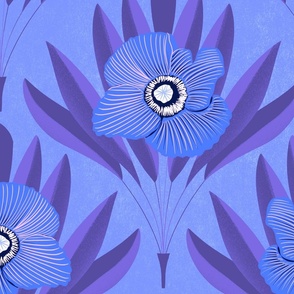 Poppy Purple Fan Peacock  Flower Large Wallpaper Fabric Pattern 