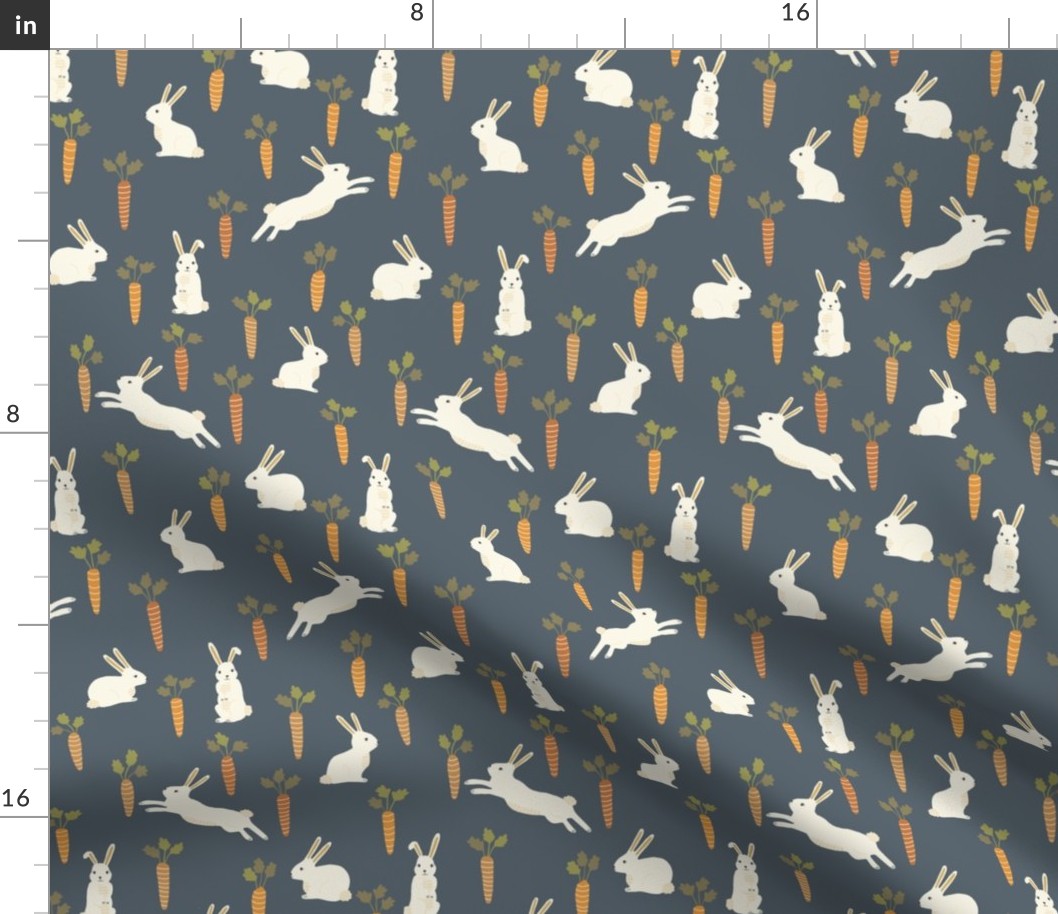S - Easter Bunnies and Carrots on Dark Blue Rabbits