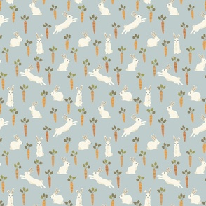 small // Easter Bunnies and Carrots on Light Blue