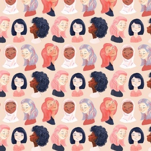 Beautiful  Women faces _ International Women's Day _ WARM NEUTRALS background_ Small scale