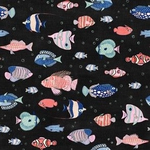 Mod Coral Reef Fishes (black) ditsy