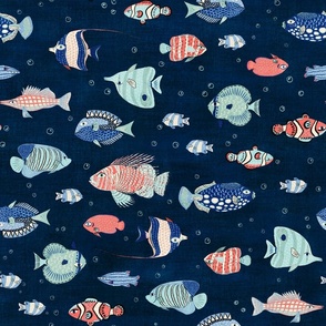 Mod Coral Reef Fishes (navy) large