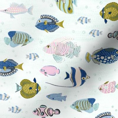 Mod Coral Reef Fishes (minty white) medium 