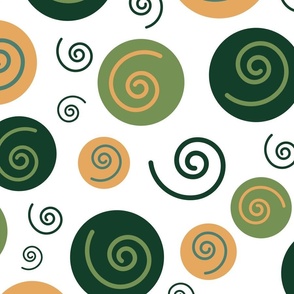 Circles and spirals pattern on white