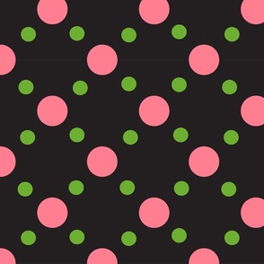 Black background with pink and green circles. Classic confetti.