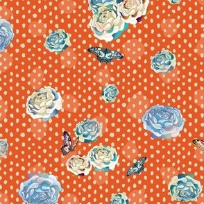 kitschy floral cottage core quilt polka dot ORANGE