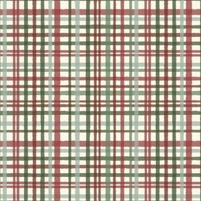 303 $ - Medium scale Wonky plaid in berry pink, chocolate, sage green and cream, for apparel and soft furnishings