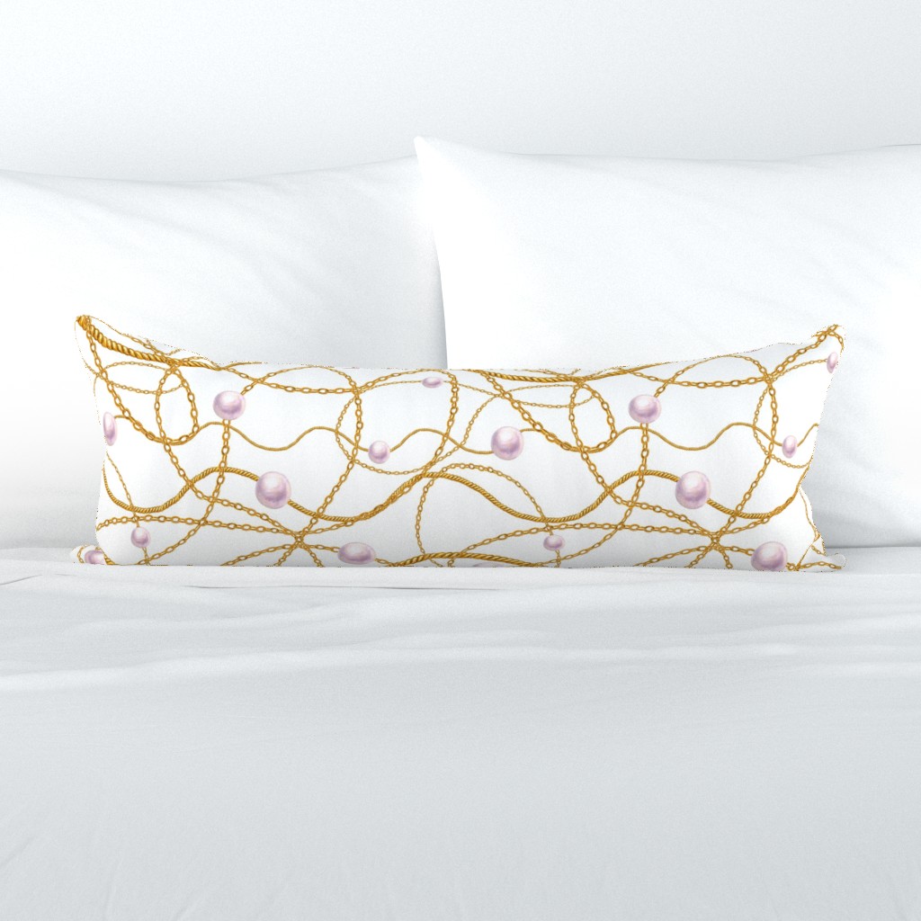 Golden chains and pearls glamour watercolor pattern 