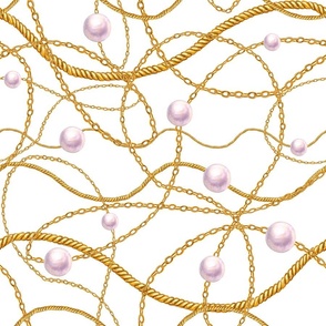Golden chains and pearls glamour watercolor pattern 