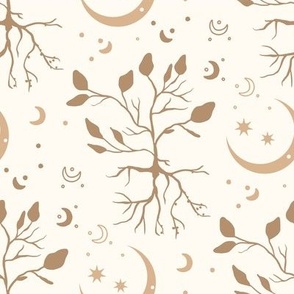 Boho floral leaves with star and moon