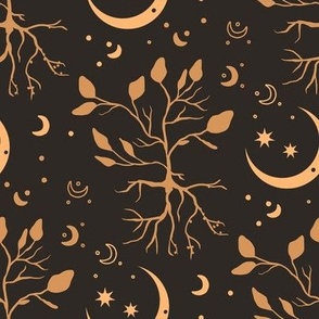 Boho floral leaves with star and moon