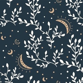 Boho floral leaves with star and moon