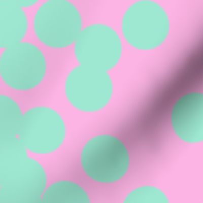 Mint Polka Dots Scattered on  Pink Horizontal