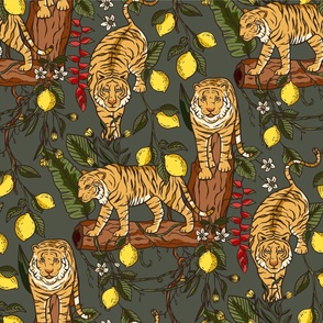 Bengal tiger jungle art with lemon fruit