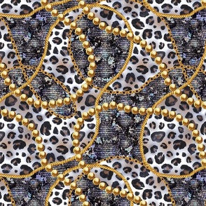 Golden chains with leopard and snake print glamour pattern 