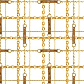 Golden chains and leather belts glamour watercolor pattern  #4