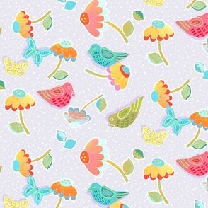 pastel paper cut flowers birds and butterflies