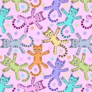 Flying rainbow kitties on pink