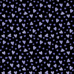 Very Peri Watercolor Hearts on Black Background - Small Scale