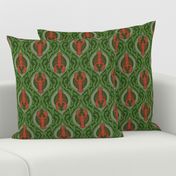 Lobster and Seaweed Nautical Damask - Christmas green red - small scale - 2 directional