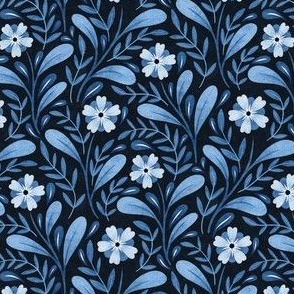 Monochrome Scandi Floral | Dark Blue