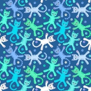 Flying kitties in blue and green