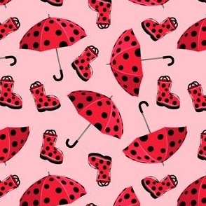 Ladybug boots & umbrella - rain boots - pink - LAD22