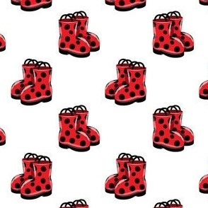 rain boots - ladybug print on white - LAD22