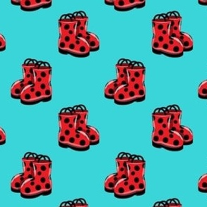 rain boots - ladybug print on teal - LAD22