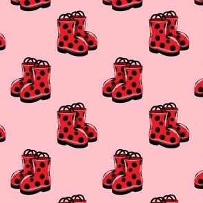 rain boots - ladybug print on pink - LAD22