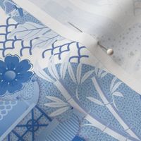 Chinoiserie inspired / blue and white / white background