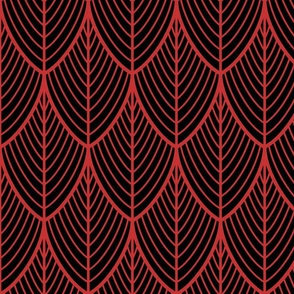 ART DECO LEAVES - RED ON BLACK