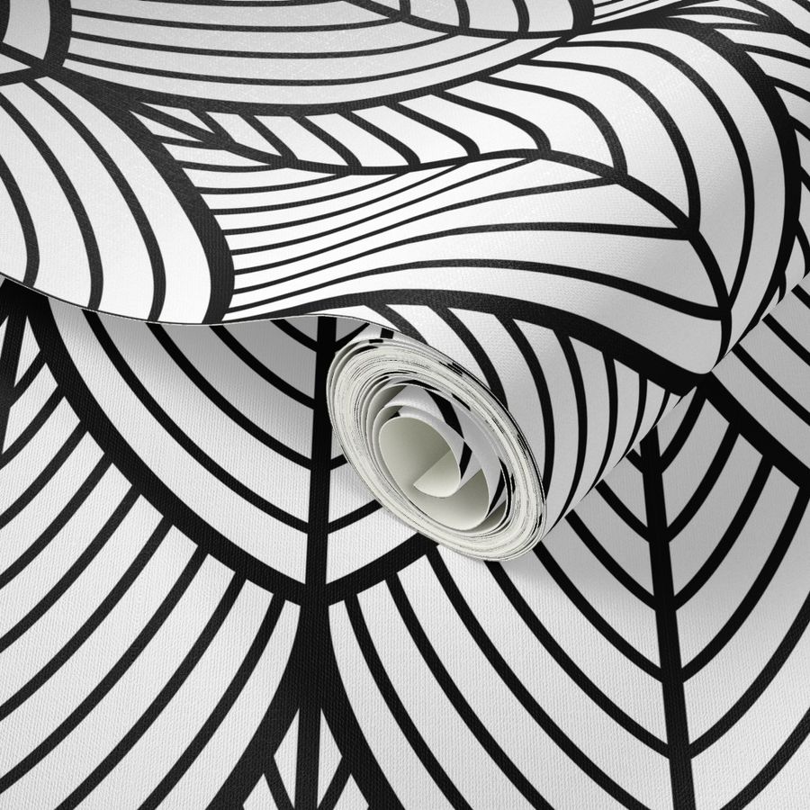 ART DECO LEAVES - BLACK ON WHITE, LARGE SCALE