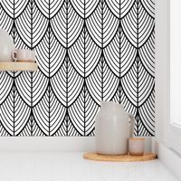 ART DECO LEAVES - BLACK ON WHITE, LARGE SCALE