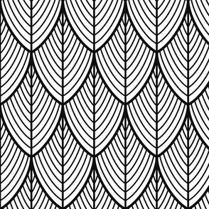 ART DECO LEAVES - BLACK ON WHITE, LARGE SCALE