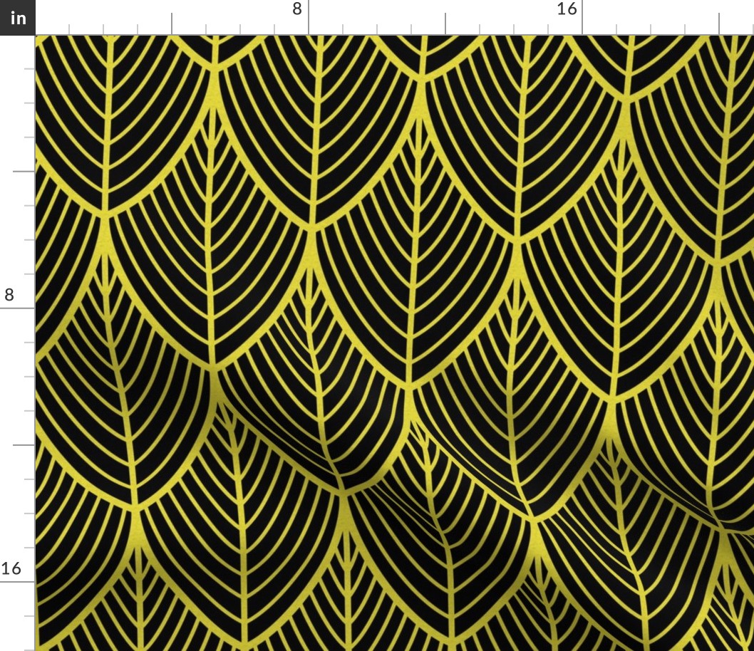 ART DECO LEAVES - YELLOW PEAR ON BLACK