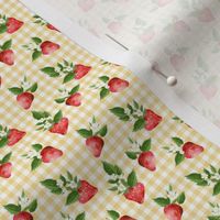 1.5" Strawberries Yellow Gingham