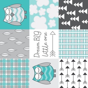 rotated teal owl wholecloth 6 inch blocks