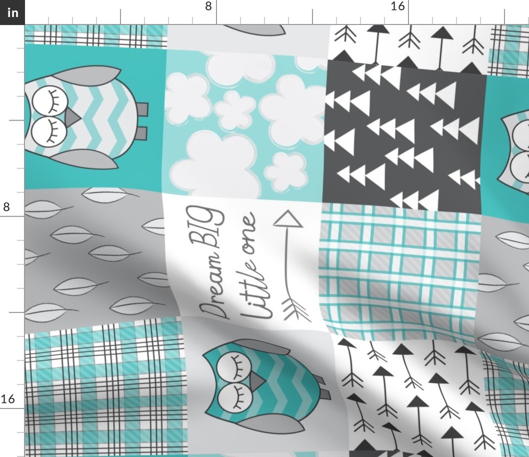 rotated teal owl wholecloth 6 inch blocks