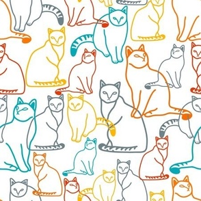 Art line drawings colorful cats