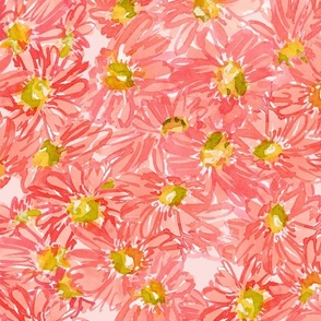 Watercolor Daisies Coral