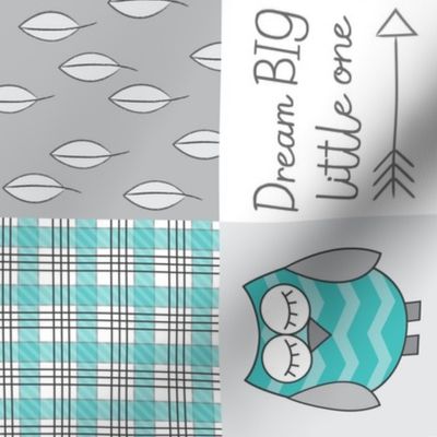 rotated teal owl wholecloth 4 inch blocks