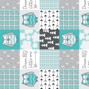 rotated teal owl wholecloth 4 inch blocks
