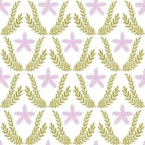 Pink Starfishes & Olive Seaweed (white) ditsy