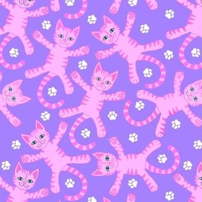 Flying pink kitties on indigo 