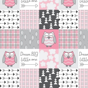 pink owl wholecloth 4 inch blocks