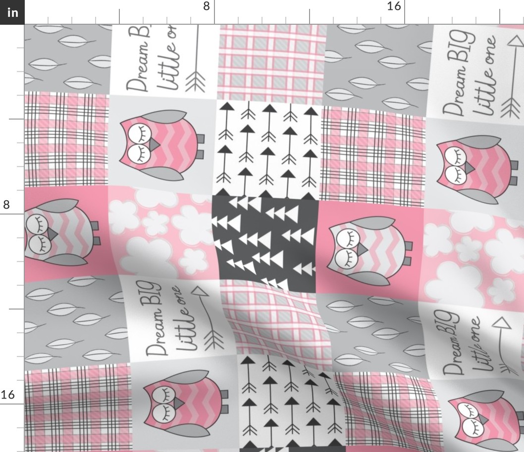 rotated pink owl wholecloth