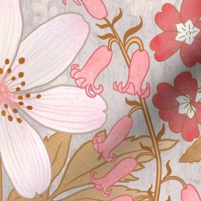 English Blooms Art Noveau (Gold - Coral - Gray) XL